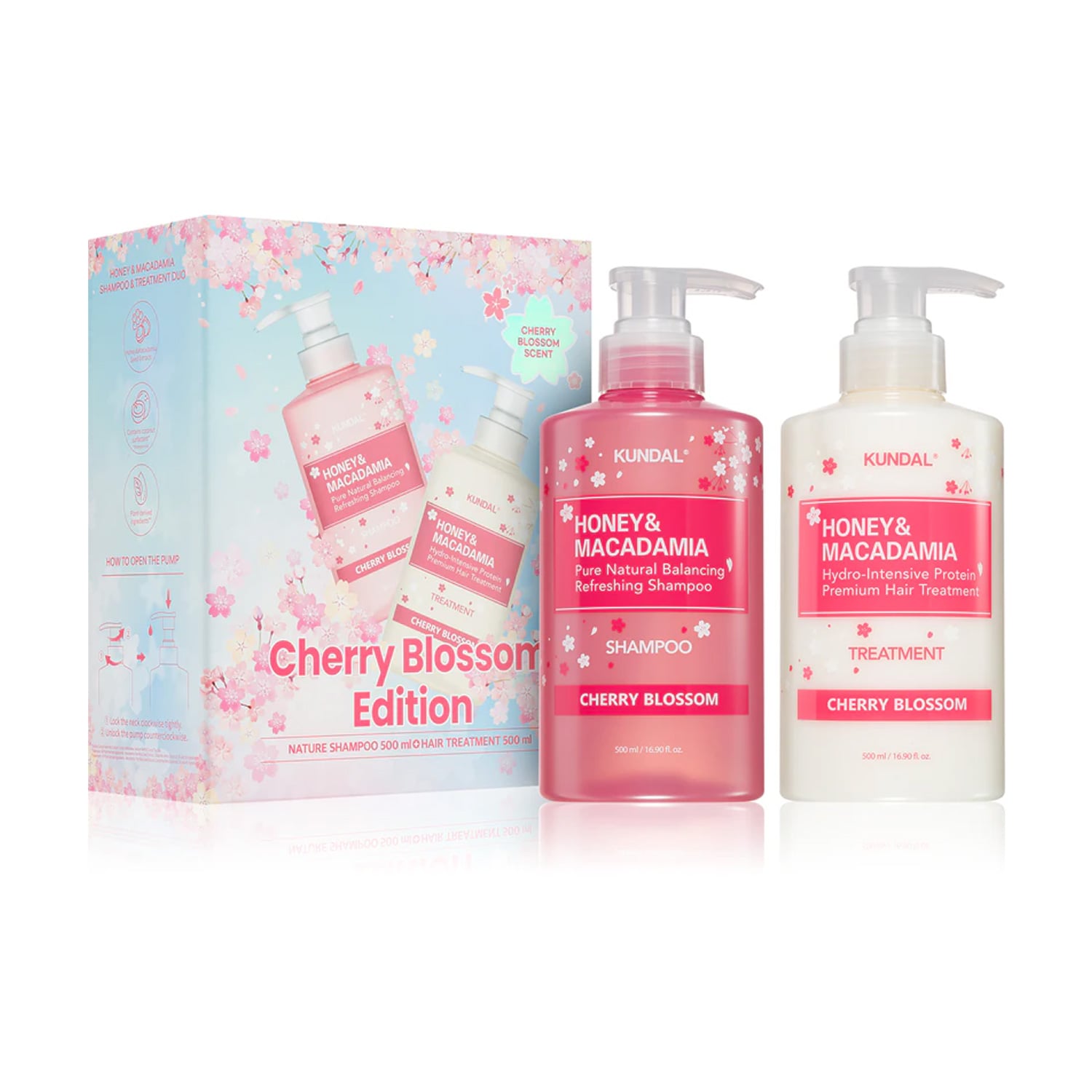 Набір для волосся Kundal Honey &amp; Macadamia Cherry Blossom (шампунь, 500 мл + кондиціонер, 500 мл)
